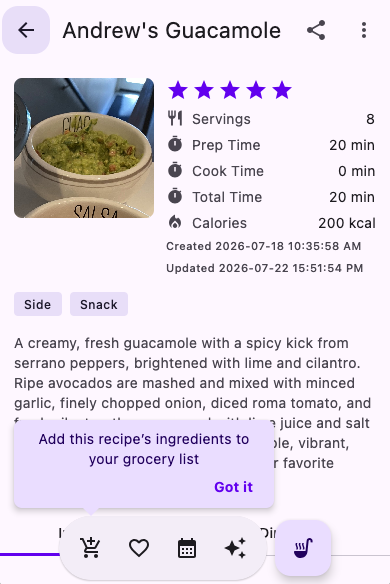 Add a recipe's ingredients to a grocery list